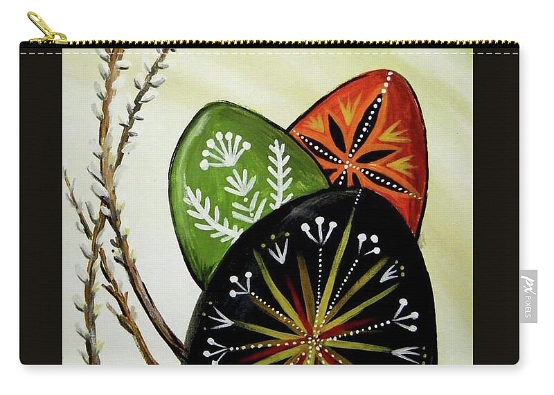 Easter Zip Pouch featuring the painting Pysanky by Karen Mesaros