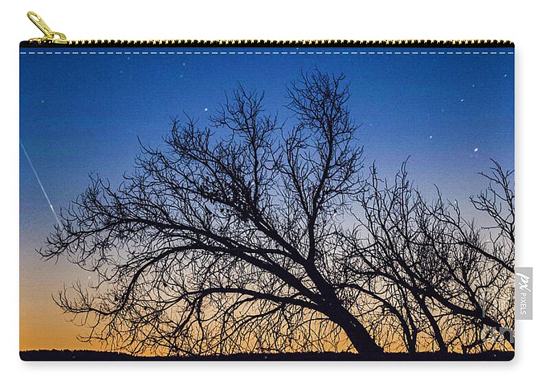 Meteor Zip Pouch featuring the photograph Quadrantid Meteor Shower by Shirley Dutchkowski