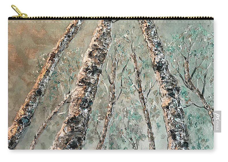 Aspen Zip Pouch featuring the painting Quaking Aspens by Linda Donlin