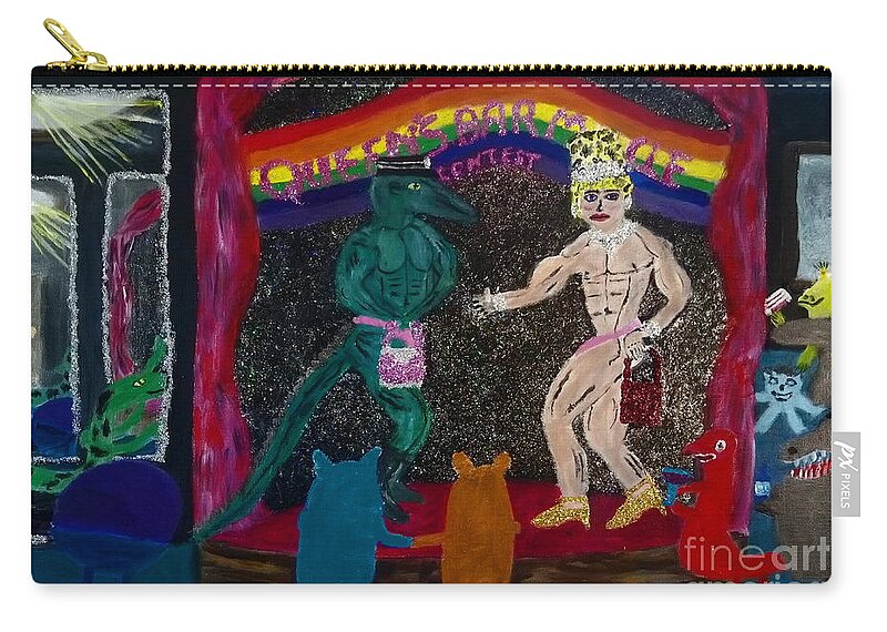 Lgbtq Carry-all Pouch featuring the painting Queens bar muscle contest by David Westwood