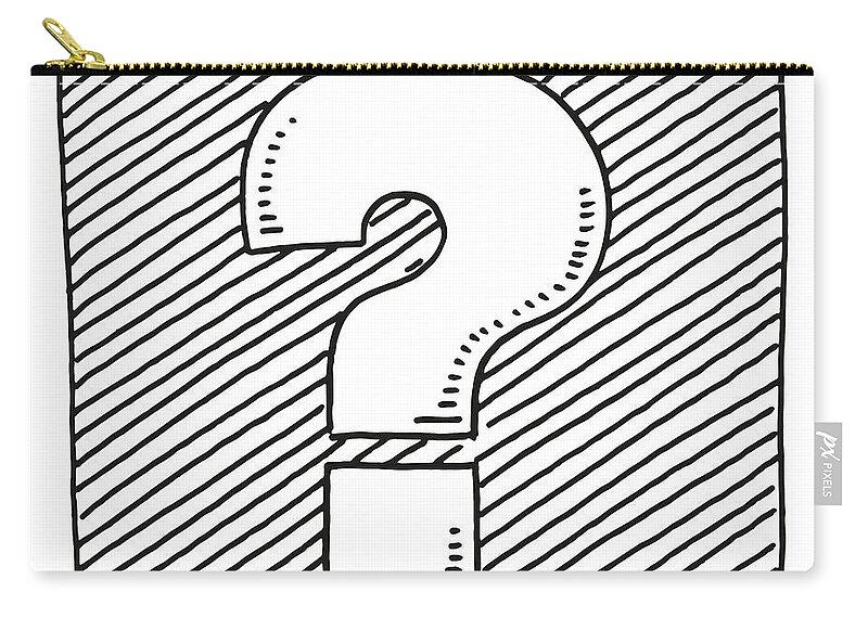 Sketch Zip Pouch featuring the drawing Question Mark Symbol On Hatchures Background Drawing by Frank Ramspott