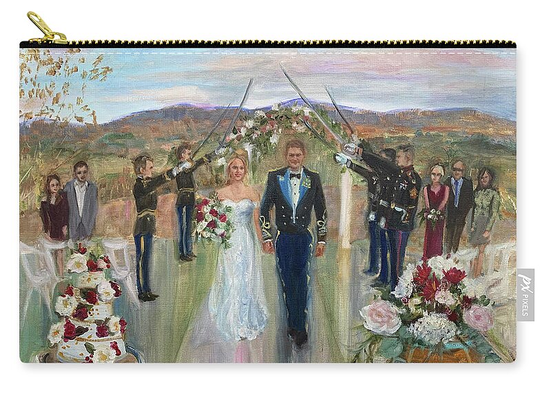 Outdoor Weddings Zip Pouch featuring the painting Quinn LaPorte Wedding Ceremony Military Saber Arch by Ann Bailey