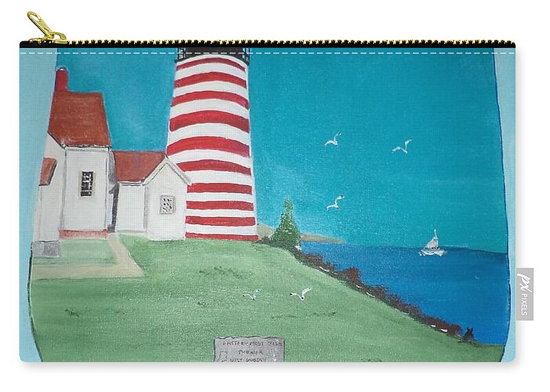 Donnsart1 Zip Pouch featuring the painting Quoddy Lighthouse Maine Painting # 39 by Donald Northup