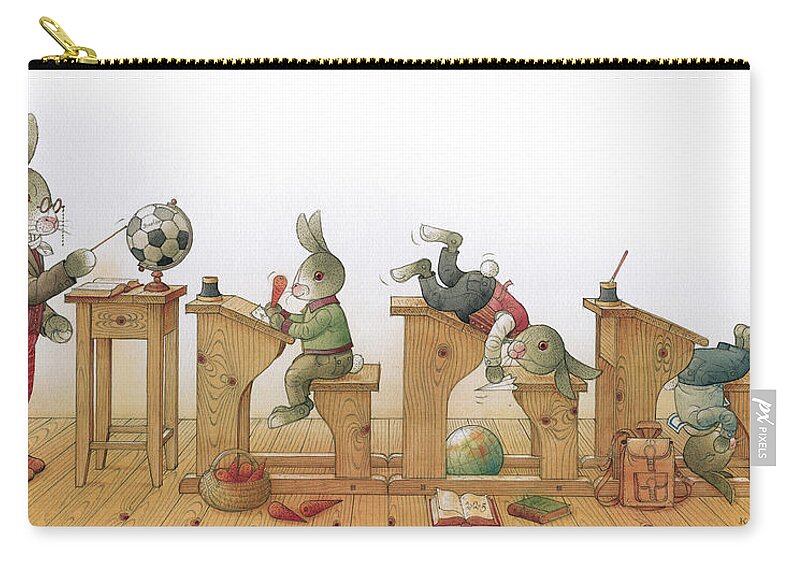 Rabbit School Class Education Reading Teacher Zip Pouch featuring the drawing Rabbit school 02 by Kestutis Kasparavicius