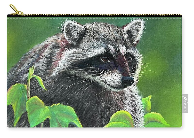 Raccoon Zip Pouch featuring the pastel Raccoon in the Woods by Lyn DeLano