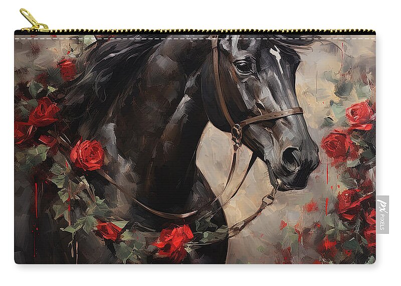 Horse With Roses Zip Pouch featuring the painting Race Day Glory by Lourry Legarde