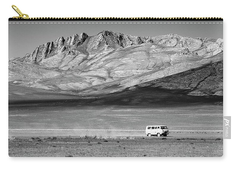 B&w Zip Pouch featuring the photograph Racing on the Mongolian Steppe by Karen Smale