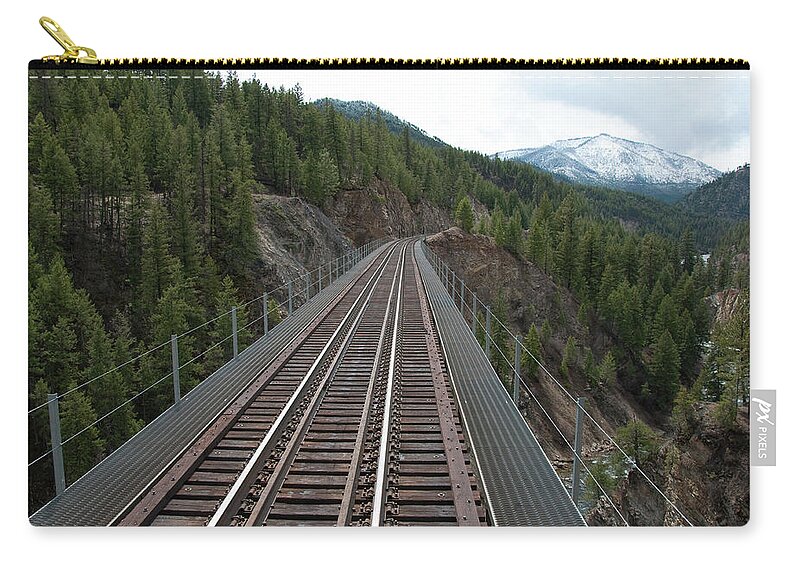 Train Zip Pouch featuring the photograph Rails To The Mountain by Pamela Dunn-Parrish