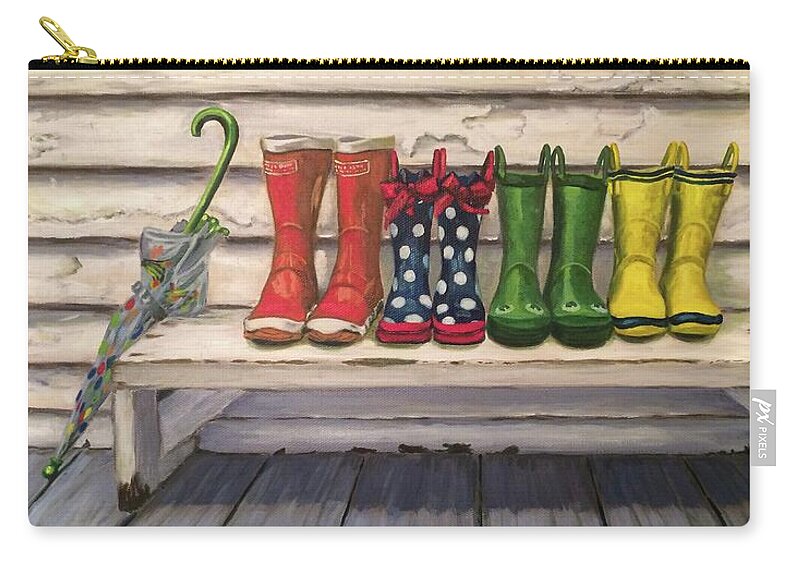 Paintings Zip Pouch featuring the painting Rain Boots by Sherrell Rodgers