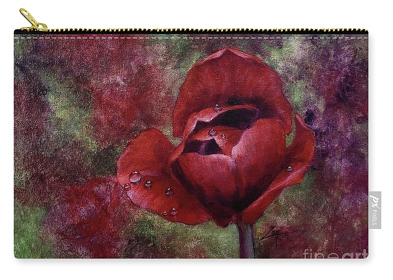 ​bloom Carry-all Pouch featuring the ceramic art Rain Kissed Tulip by Zan Savage