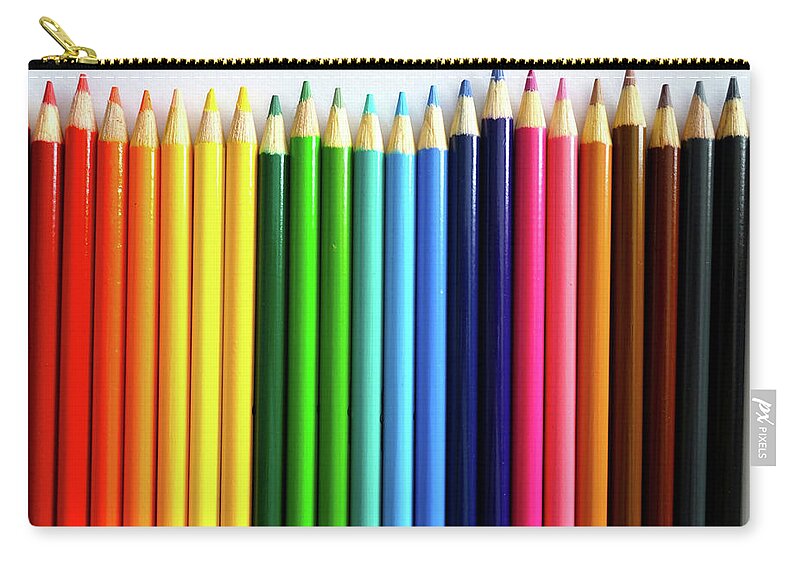 Rainbow Colored Pencils Lined Up on White Background Zip Pouch