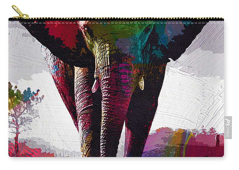 Elefante Zip Pouch featuring the mixed media Full Of Bliss by J U A N - O A X A C A
