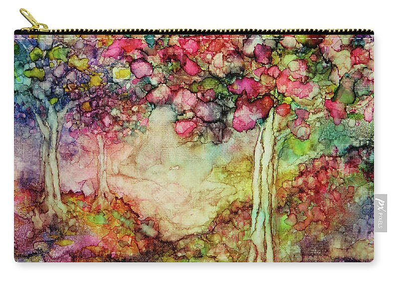 Rainbow Zip Pouch featuring the painting Rainbow Forest by Zan Savage