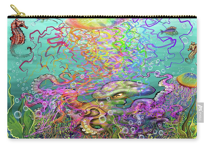 Rainbow Carry-all Pouch featuring the digital art Rainbow Jellyfish and Friends by Kevin Middleton