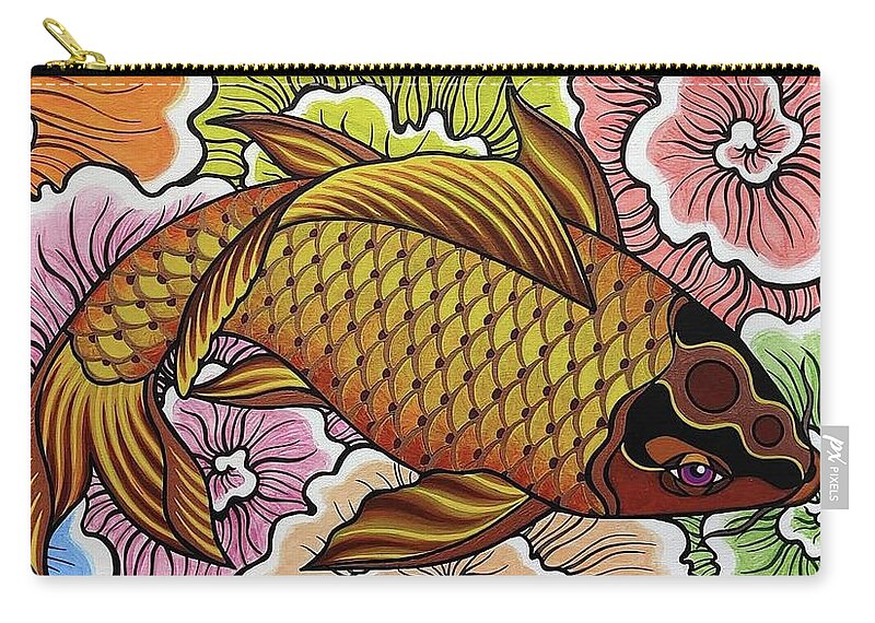  Zip Pouch featuring the painting Rainbow Koi Fish by Bryon Stewart