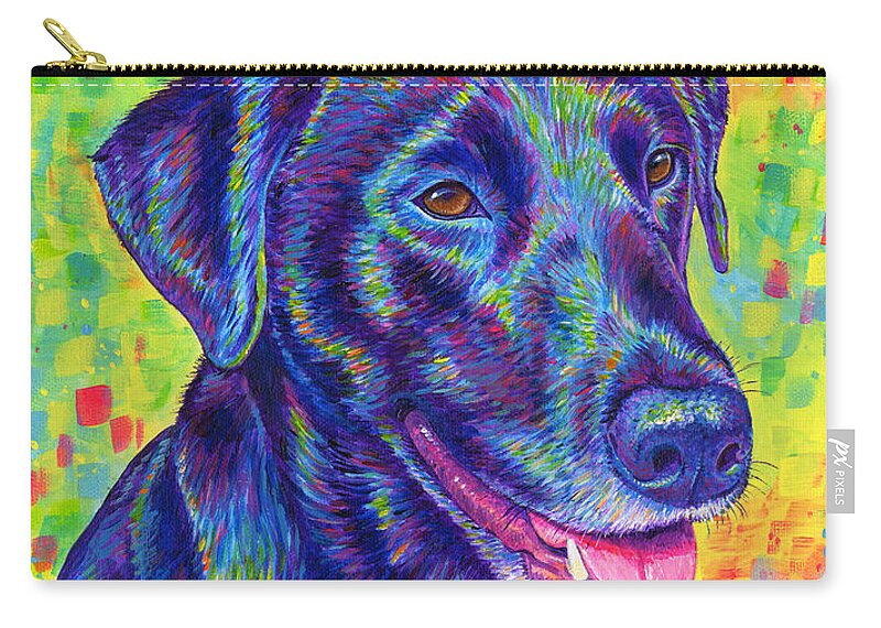 Labrador Retriever Zip Pouch featuring the painting Rainbow Labrador Retriever by Rebecca Wang