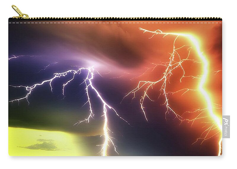 Rainbow Lightning Zip Pouch featuring the digital art Rainbow Lightning by Ally White