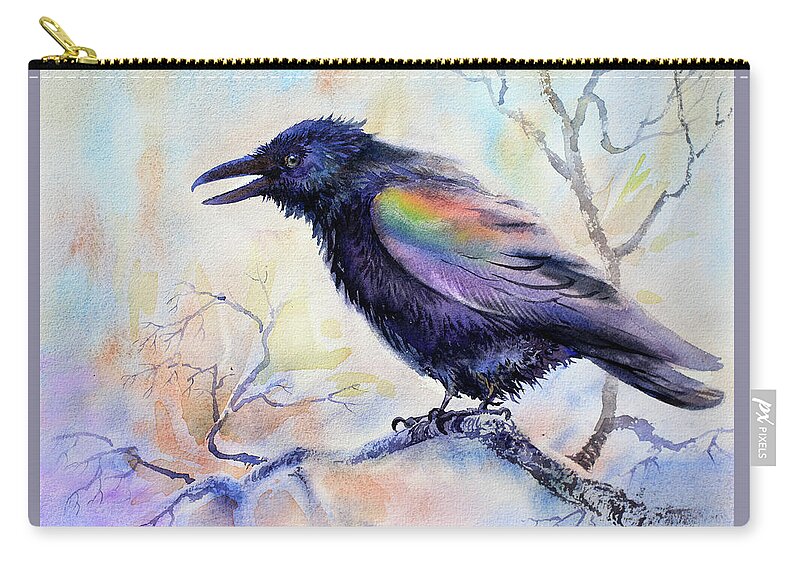 Raven Zip Pouch featuring the painting Rainbow Raven by Vladimir Zhikhartsev