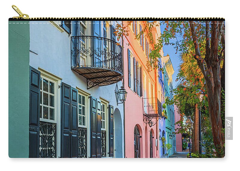 America Zip Pouch featuring the photograph Rainbow Row Homes by Inge Johnsson