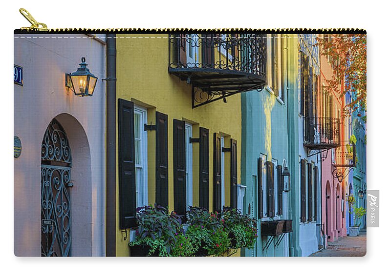 America Zip Pouch featuring the photograph Rainbow Row Morning by Inge Johnsson