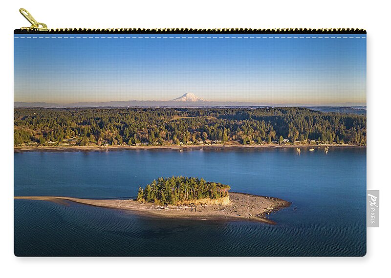 Drone Zip Pouch featuring the photograph Rainier Island View by Clinton Ward