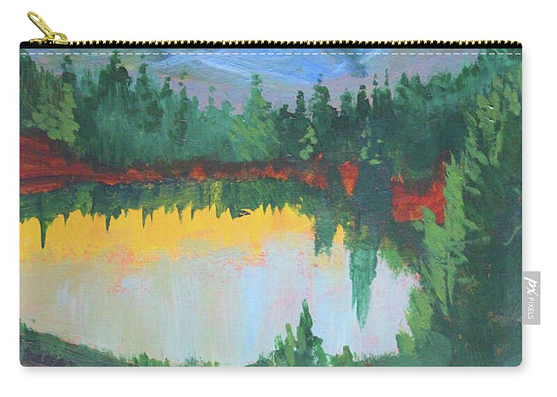 Mount Rainier Zip Pouch featuring the painting Rainier Sundown by Nancy Merkle