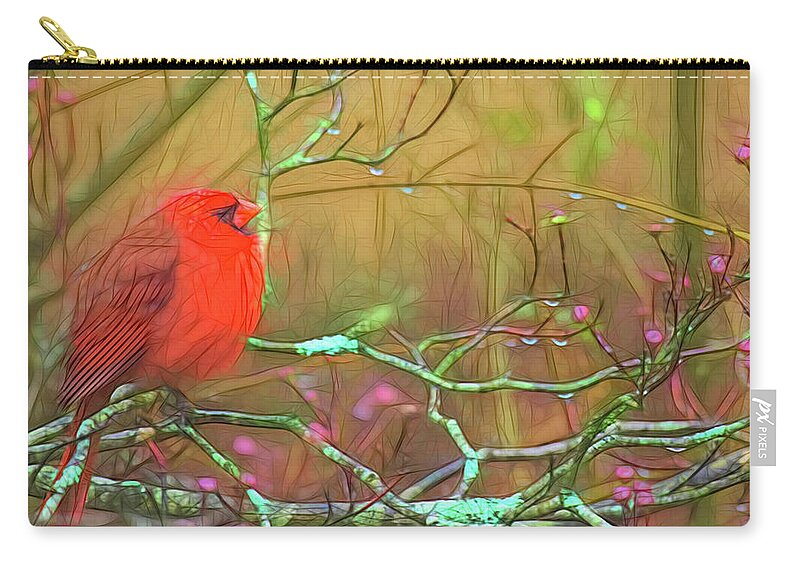 Rainy Day Cardinal Zip Pouch featuring the photograph Rainy Day Cardinal by Bellesouth Studio