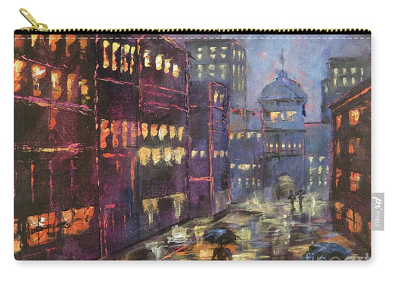 City Zip Pouch featuring the painting Rainy Day in the City by Zan Savage