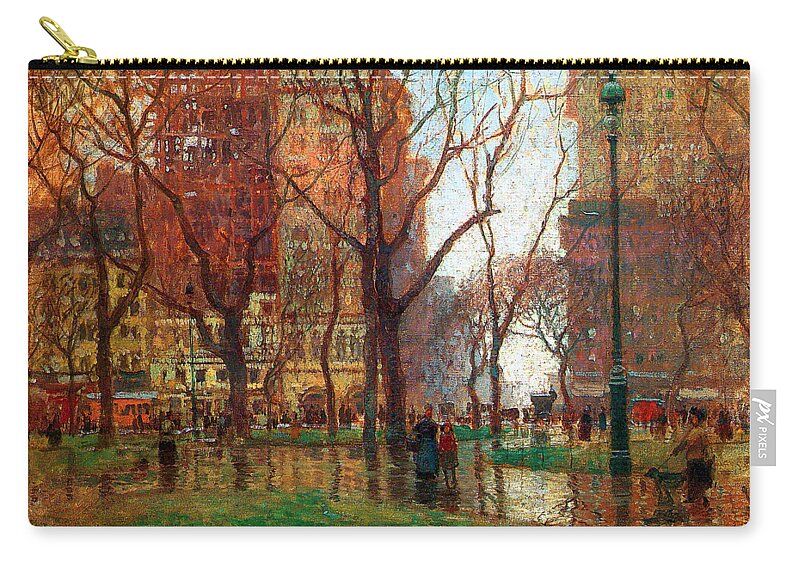 Cornoyer Carry-all Pouch featuring the painting Rainy Day Madison Square New York 1907 by Paul Cornoyer