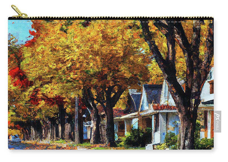 Row Of Houses Carry-all Pouch featuring the digital art Rainy October Day by Alison Frank