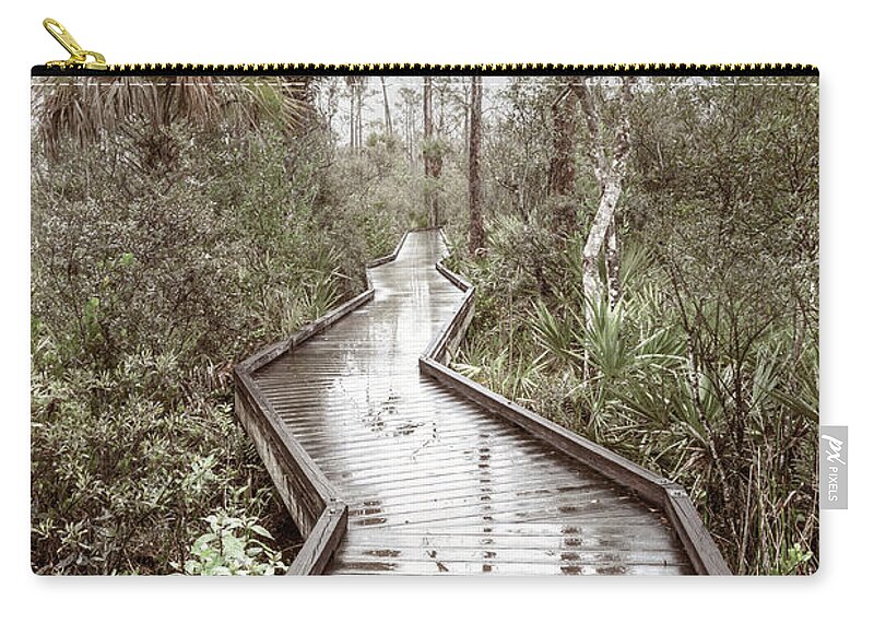 Clouds Zip Pouch featuring the photograph Rainy Reflections on the Boardwalk Trail in Soft Tones by Debra and Dave Vanderlaan