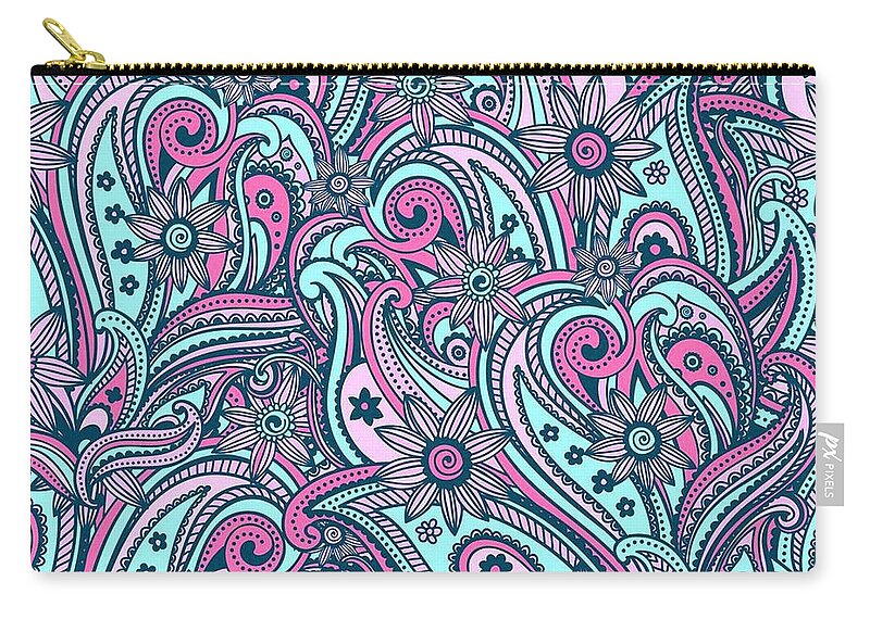 Colorful Carry-all Pouch featuring the digital art Ramiva - Bright Colorful Zentangle Pattern by Sambel Pedes