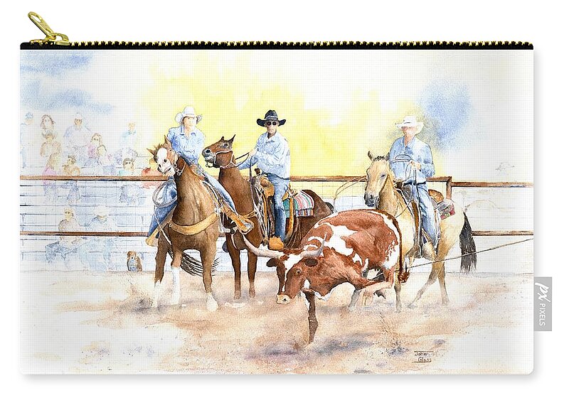 Ranch Rodeo Zip Pouch featuring the painting Ranch Rodeo by John Glass