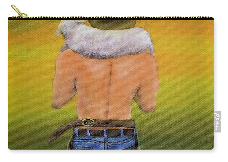 Rancher Zip Pouch featuring the painting Rancher with Lamb by Shirley Dutchkowski
