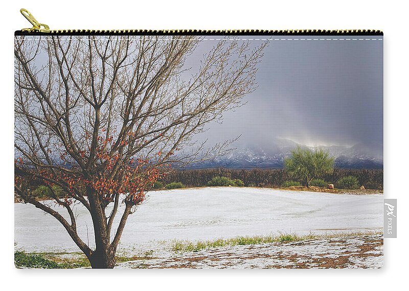 Arizona Zip Pouch featuring the photograph Rare Winter Snow In Southern Arizona by Lucinda Walter