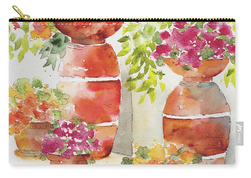Impressionism Zip Pouch featuring the painting Ravello Terra Cotta Planters by Pat Katz