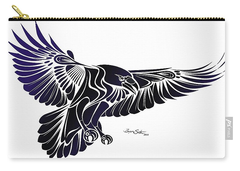 Raven Zip Pouch featuring the digital art Raven Flight by Bryan Smith
