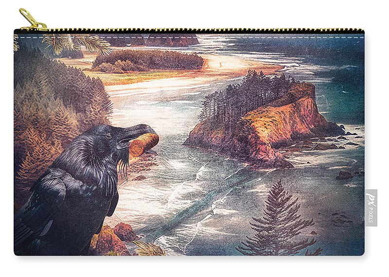 Figurative Zip Pouch featuring the digital art Raven with Wine Cork by Craig Boehman