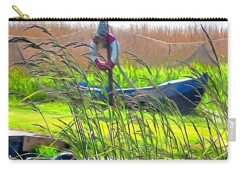 Usedom Zip Pouch featuring the digital art Rawing boat and life ring by Ralph Kaehne