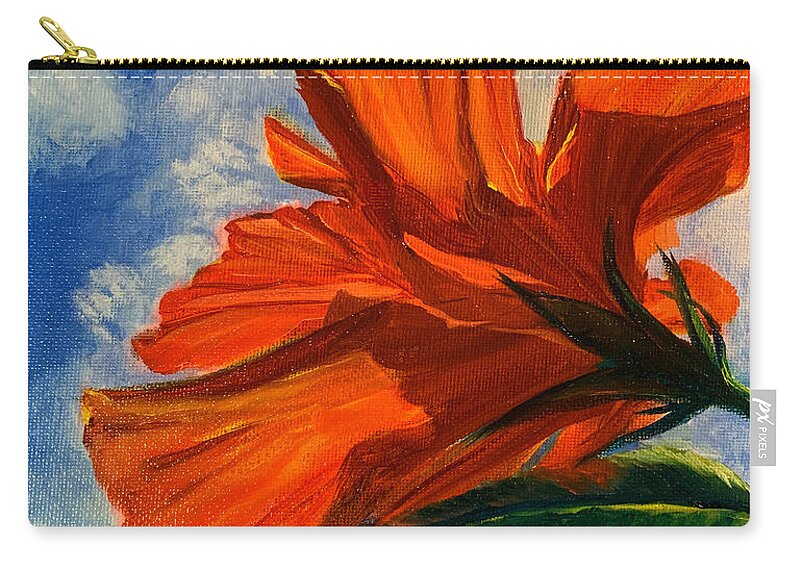 Floral Zip Pouch featuring the painting Reaching for Heaven Backlit Hibiscus by Jan Chesler