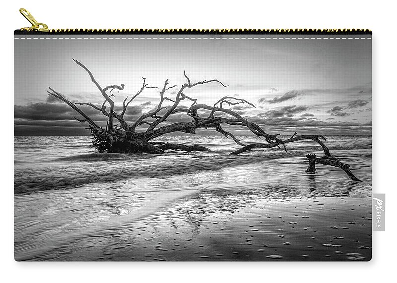 Clouds Zip Pouch featuring the photograph Reaching into the Waves at Driftwood Beach Jekyll Island Black a by Debra and Dave Vanderlaan
