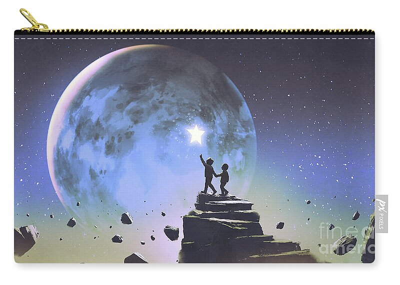 Illustration Zip Pouch featuring the painting Reaching Out For The Little Star by Tithi Luadthong