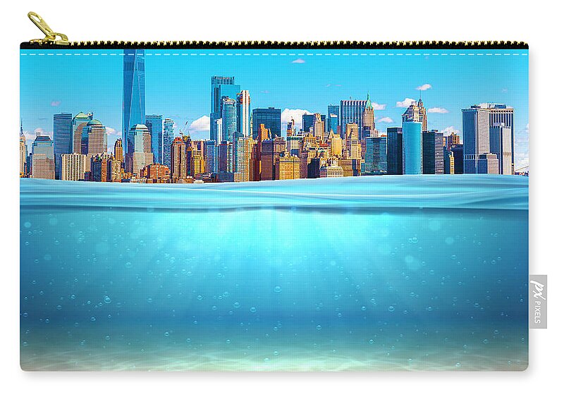 Realistic Zip Pouch featuring the painting Realistic underwater background New York Manhattan Ocean deep water, sea under wat by Tony Rubino