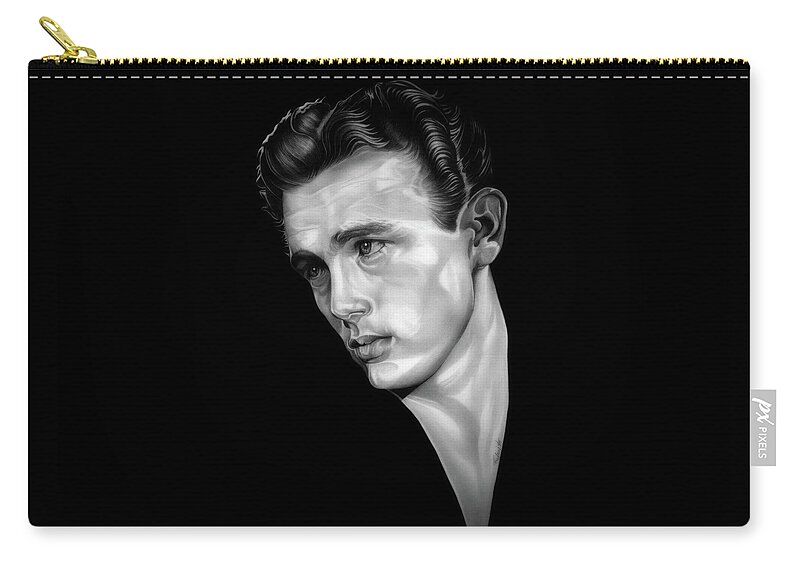 Rebel Zip Pouch featuring the drawing Rebel - BW - James Dean by Fred Larucci