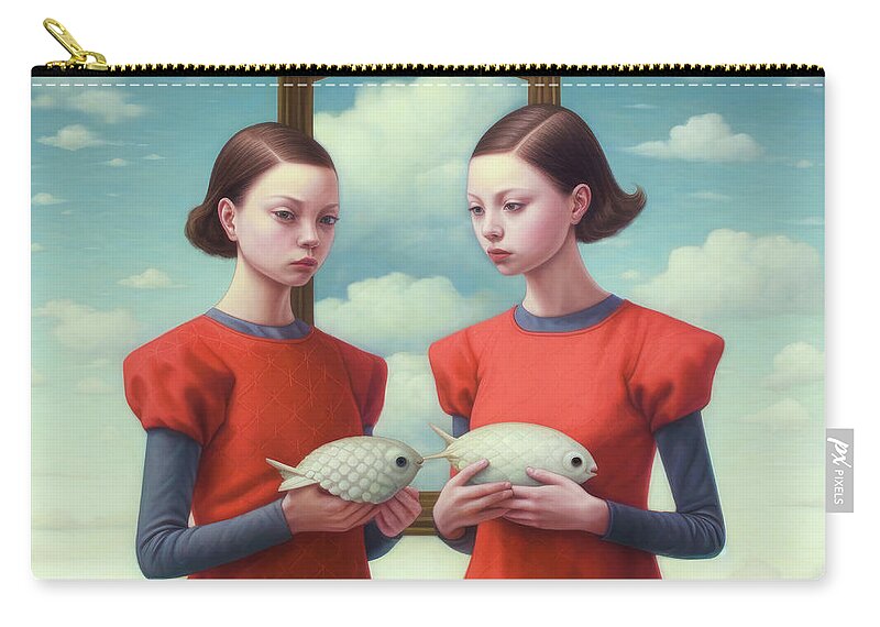 Twins Zip Pouch featuring the digital art Recursive Self 06 by Matthias Hauser