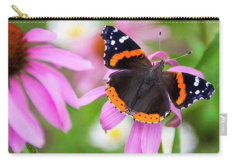 Coneflower Zip Pouch featuring the photograph Red Admiral Butterfly by Patti Deters