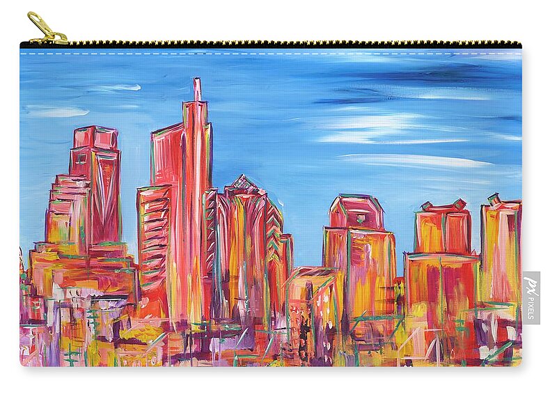 Philly Zip Pouch featuring the painting Red and Blue Philadelphia Skyline by Britt Miller
