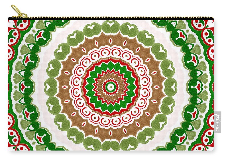 Red And Green Zip Pouch featuring the digital art Red and Green Christmas Mandala Medallion by Mercury McCutcheon