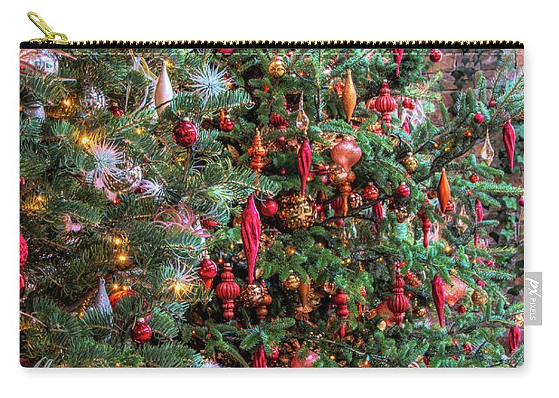 Winter Zip Pouch featuring the photograph Red and Orange Themed Christmas Trees by Kristia Adams