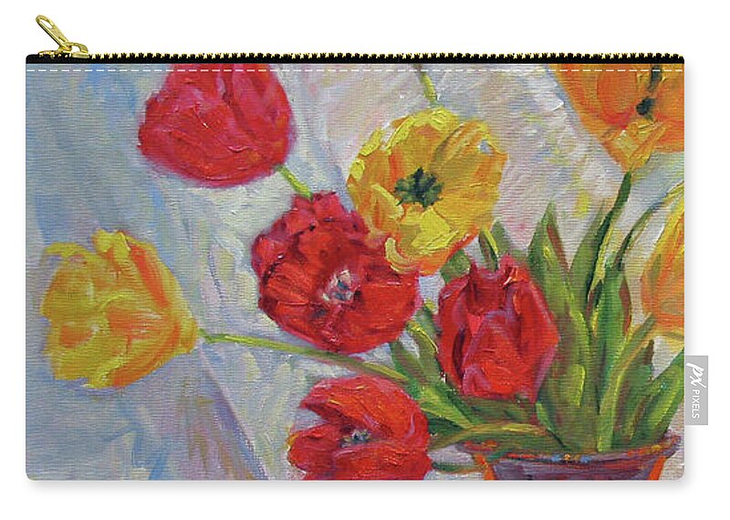Tulips Zip Pouch featuring the painting Red and Yellow Tulips by John McCormick
